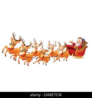 Weihnachtsmann reitet Weihnachten mit dem Rentierschlitten Stock Vektor