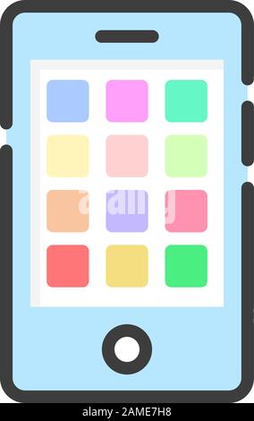 Farbiges Smartphone mit mobilen Apps auf weißem Hintergrund Stock Vektor
