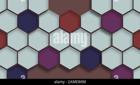 Abstrakte 3D-geometrische Elemente auf rotem Hintergrund. Wunderschönes Konzept der Hexagon-Struktur Stockfoto