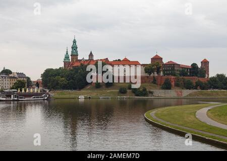 Schloss Wawel am Weichselufer, Krakow, Polen. Stockfoto