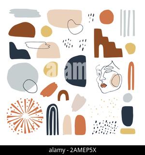 Satz handgezeichneter geometrischer Formen. Künstlerische Umrisse. Minimale avangrade Designelemente für Wal Art, Grußkarten, Branding. Bunt Stock Vektor