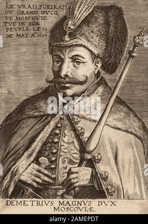 FALSE Dmitrij (?-1606 - russischer Zar mit 1. Juni 1605 Jahr 17 (27) am Mai 1606 Jahr, über weit verbreitete historiographische Tradition - die ersten drei von Stockfoto