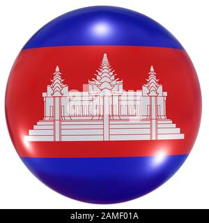 3D-Rendering einer Nationalflaggen Kambodschas auf einem Kreissymbol, das auf weißem Hintergrund isoliert ist Stockfoto