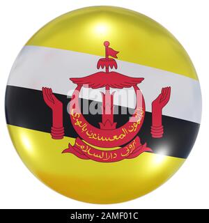 3D-Rendering einer Brunei-Nationalflaggen auf einer Kreissymbole, die auf weißem Hintergrund isoliert ist Stockfoto