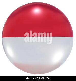 3D-Rendering einer indonesischen Nationalflaggen auf einem Kreissymbol, das auf weißem Hintergrund isoliert ist Stockfoto