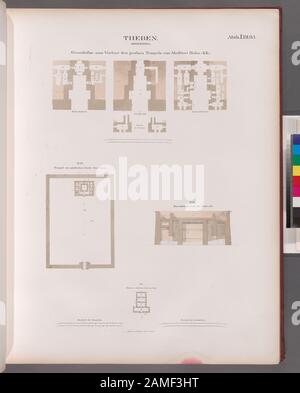 Theben (Theben) Memnonia- Grundrisse zum Vorbau des grossen Tempels von Medînet Habu (KK); MM Tempel am südlichen Ende des Es; MM Durchschnitt nach der Linie ab; LL Tempel am nördlichen Ende Theben [Theben]. Memnonia: Grundrisse zum Vorbau des grossen Tempels von Medînet Habu. [KK.]; MM Tempo am südlichen Ende des Sees; M. Durchschnitt nach der Linie a.B.; LL. Tempel am nördlichen Ende des Sieht.; Theben [Theben]. Memnonia: Grundrisse zum Vorbau des grossen Tempels von Medînet Habu. [KK.]; MM Tempo am südlichen Ende des Sees; M. Durchschnitt nach der Linie a.B.; LL. Tempo am nördli Stockfoto