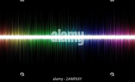 Schöne Soundwelle isoliert auf schwarzem Hintergrund. Farbenfroher Musik-Equalizer in Bewegung Stockfoto