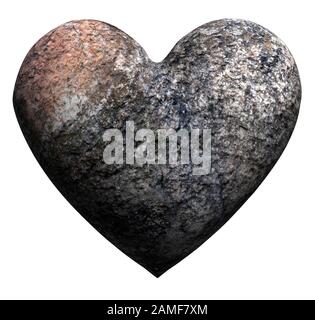 Stilvolles 3D-gerendertes Herz aus Granit, isoliert auf weißem Hintergrund, Valentinstag Illustration Stockfoto