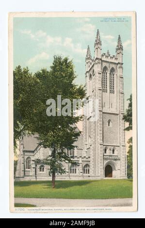 Thompson Memorial Chapel, Williams College, Williamstown, Mass Postcard Seriennummer: 11700 1907-1908. Erste Serie mit gespaltenen Rückseiten (für Nachricht und Adresse) exklusiv.; Thompson Memorial Chapel, Williams College, Williamstown, Mass. Stockfoto