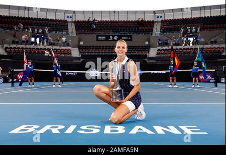 Karolina Pliskova (CZE) gewinnt das Brisbane International WTA-Turnier 2020 und besiegt Madison Keys (USA) 4-6, 6-4, 5-7 Stockfoto