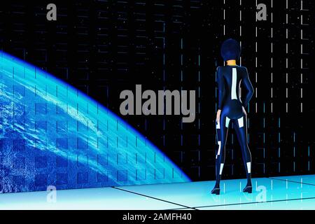 Schöner Blick auf die Erde von einer Raumstation (3d-Rendering.Diese Bildelemente wurden von der NASA eingerichtet) Stockfoto