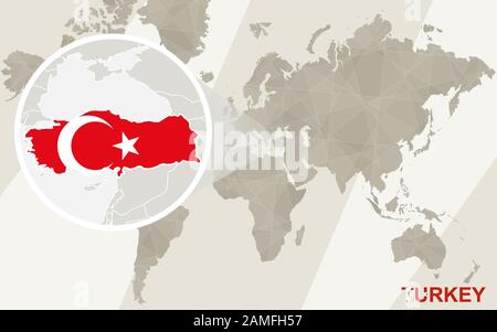 Turkey Karte und Flagge vergrößern. Weltkarte. Stock Vektor