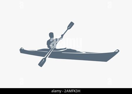 Männliche Silhouette im Kajak in Weiß Stock Vektor