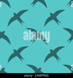 Schwalbenvögel nahtloses blaues Muster. Vektorgrafiken. Stock Vektor