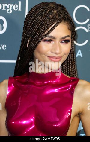 Santa Monica, Vereinigte Staaten. Januar 2020. Santa MONICA, LOS ANGELES, KALIFORNIEN, USA - 12. JANUAR: Schauspielerin Zendaya Coleman, die ein Tom Ford-Kleid trägt und Christian Louboutin Schuhe kommt bei den 25th Annual Critics' Choice Awards, die am 12. Januar 2020 im Barker Hangar in Santa Monica, Los Angeles, Kalifornien, Vereinigte Staaten abgehalten werden. (Foto von Xavier Collin/Image Press Agency) Credit: Image Press Agency/Alamy Live News Stockfoto