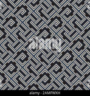 Abstraktes geometrisches, nahtloses Vektormuster mit Formen in Schwarz, Weiß und Marineblau Stock Vektor