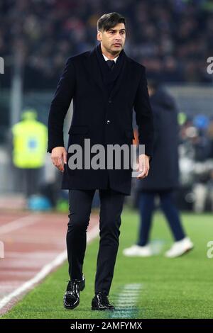 Roma-Cheftrainer Paulo Fonseca beim italienischen Champions-Serie-A-Fußballspiel zwischen AS Roma und Juventus am 12. Januar 2020 im Stadio Olimpico in Rom, Italien - Foto Federico Proietti/ESPA-Imaes Stockfoto