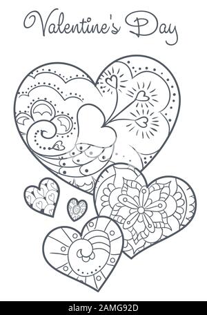 Vector niedliche Grußkarte, Malbuch zum Geburtstag, Begrüßung, Einladung und Saint Valentines Day Stock Vektor