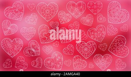 Satz kunstvoll handgezeichnete Herzen. Valentinstag Hintergrund. Vektor-, Doodle-, Zentangle-, Henna-Designelemente. Stock Vektor