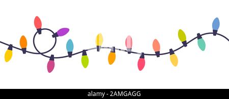 Bunte Weihnachtsbeleuchtung isoliert auf weißem Hintergrund. Vektorgrafiken. Stock Vektor