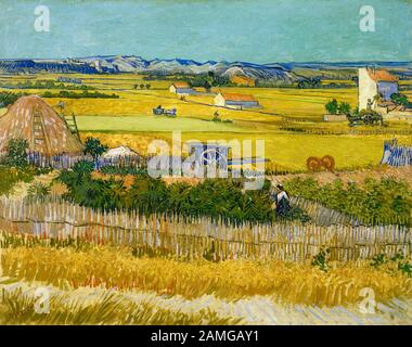 Vincent Van Gogh, die Ernte, post impressionistische Landschaftsmalerei, 1888 Stockfoto