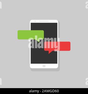 Smartphone mit roten und grünen Sprechblasen Stock Vektor