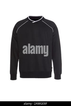 Leeres Sweatshirt, aufgemäht, Vorderansicht, isoliert auf weiß mit Beschneidungspfad. Einfarbiges weißes Sweatshirt Mockup Stockfoto