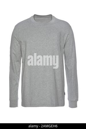 Leeres Sweatshirt, aufgemäht, Vorderansicht, isoliert auf weiß mit Beschneidungspfad. Einfarbiges weißes Sweatshirt Mockup Stockfoto
