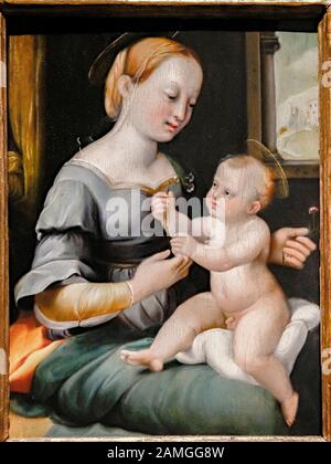 Italien Liguria La Spezia: Bürgermuseum Amedeo Lia: Anonym bei Raffaello: Madonna und Kind - 16. Jahrhundert Stockfoto