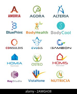 Satz von 15 Symbole und Logo Designs - Mehrere Farben und Elemente Stock Vektor