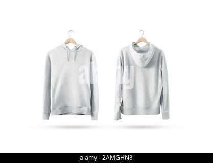 Blank weißes Sweatshirt Mockup Set hängen auf Holz Kleiderbügel Stockfoto