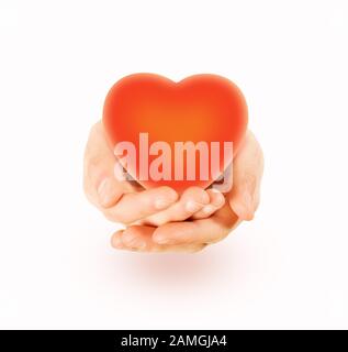 Herz halten in Händen isoliert, Valentinstag Symbol. Kreative c Stockfoto