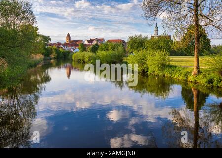 Wornitz in Morgenlicht, Donaufworth, Schwaben, Bayern, Deutschland Stockfoto