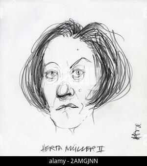 Portrait Zeichnung von Herta Müller Stockfoto