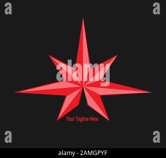 Abstrakter siebenzackiger roter Stern für Logo, Markenemblem oder Aufkleber. Isoliert auf schwarzem Hintergrund. Stock Vektor