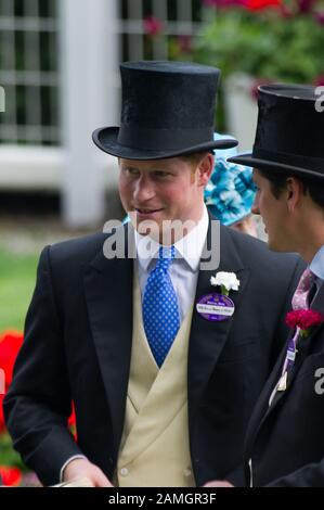 Royal Ascot Ladies Day, Ascot Races, Berkshire, Großbritannien. Juni 2014. Prinz Harry und Jake Warren im Paradering bei Royal Ascot am Ladies Day. Kredit: Maureen McLean/Alamy Stockfoto