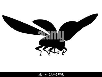 Schwarzer Silhouetten-Marienkugel mit offener Schale und Flügeln fliegender Käfer Cartoon-Bugs-Design flache Vektorgrafiken isoliert auf weißem Hintergrund. Stock Vektor