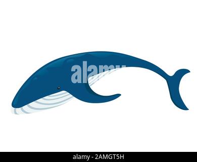 Big Blue Whale Cartoon Tierdesign größte Säugetiere der Erde flache Vektorgrafiken isoliert auf weißem Hintergrund. Stock Vektor