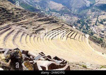 Inca Terrassen in Pisac, Peru Stockfoto