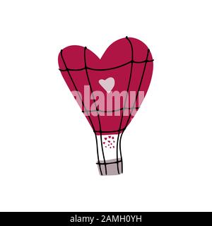 Aerostat mit rotem Herz auf weißem Hintergrund. Grußkarte zum Valentinstag. Vektordarstellung EPS 10. Stock Vektor