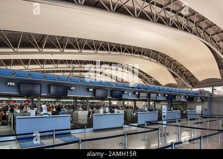 Flughafen Kansai. Gebaut auf einer künstlichen Insel inmitten der Bucht von Osaka vor dem Honshu-Ufer. Stockfoto