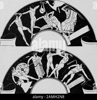 Bild mit griechischen Ringen und Boxen aus dem Buch "Greek Athletic Sports and Festivals" des Autors E. Norman Gardiner, herausgegeben von Macmillan und Co, 1910. Kostenloses Internetarchiv. () Stockfoto