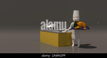 3D-Illustrator-Gruppe von Karrierekoch-Symbolen auf grauem Hintergrund, 3D-Rendering der Küche. Enthält einen Auswahlpfad. Stockfoto