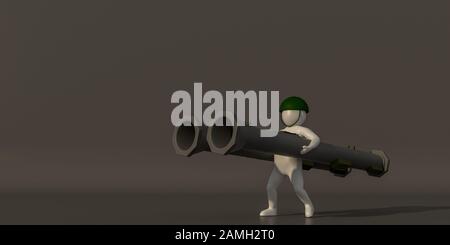 3D-Illustrator, 3D-Rendering, Symbol der Soldaten und Waffen. Stockfoto