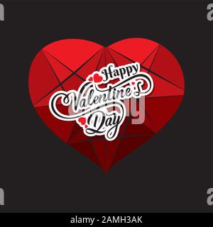 Happy Valentines Day Poster Design, Geometric Heart Shape Vector Illustration Stock Vektor