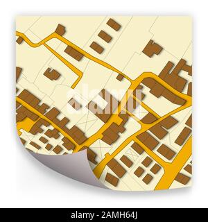 Imaginäre Kataster-karte des Territoriums mit Gebäuden und Straßen-Konzept Bild Stockfoto