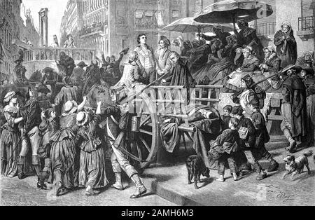 Ausführung der Girondins, der Gironde, der französischen Revolution, Frankreich / die letzten Augenblicke der Girondisten auf dem Weg zur Guillotine, Hinrichtung, Franzische Revolution, historisch, digital verbesserte Wiedergabe eines Originals aus dem 19. Jahrhundert / Digitale Reproduktion einer Originalvorlage aus dem 19. Jahrhuntert, Stockfoto