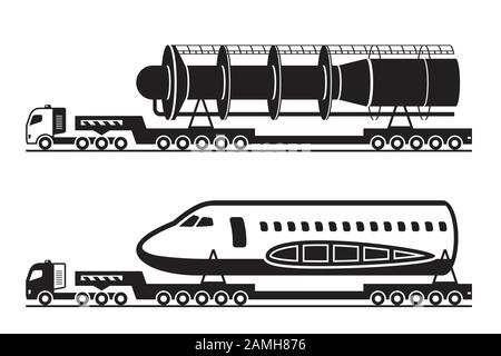 Schwere Nutzfahrzeuge mit überdimensionaler Fracht - Vektorgrafiken Stock Vektor
