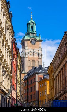Der Kirchturm der Kathedrale St. Nikolaus. Stockholm. Schweden Stockfoto