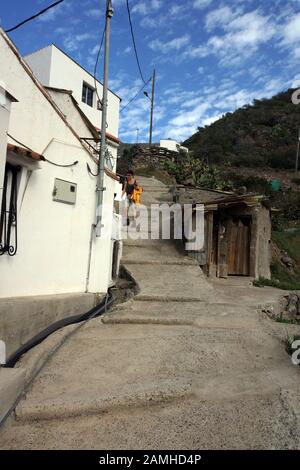 Wandern vom Cruz Lanos de la Pez nach La Culata, Tejeda, Gran Canaria, Kanaren, Spanien Stockfoto